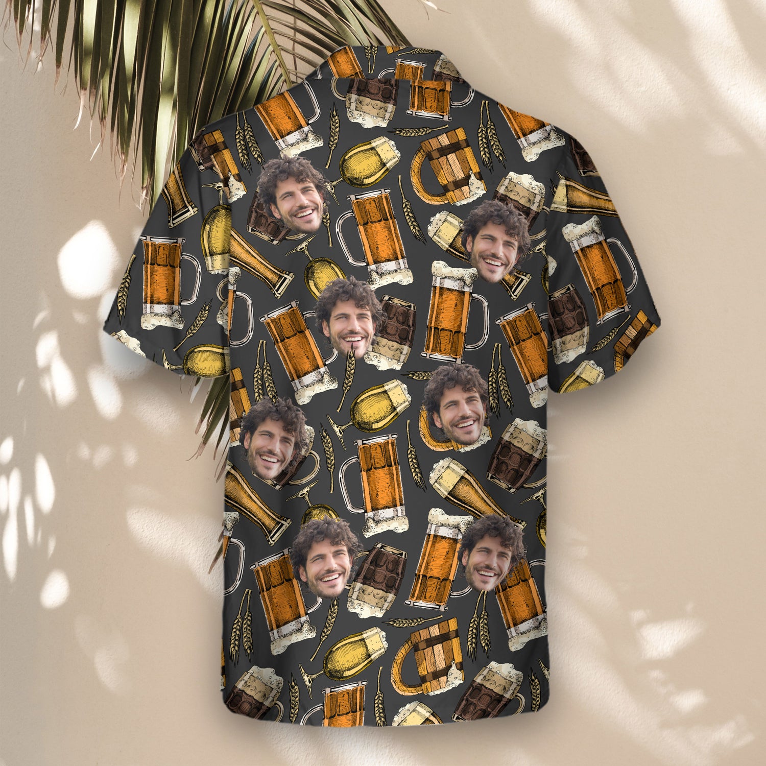 Fun, beer-themed custom Hawaiian shirts with faces on them, featuring mugs, pints, and vintage patterns, perfect for lightweight, wrinkle-free comfort at any party.
