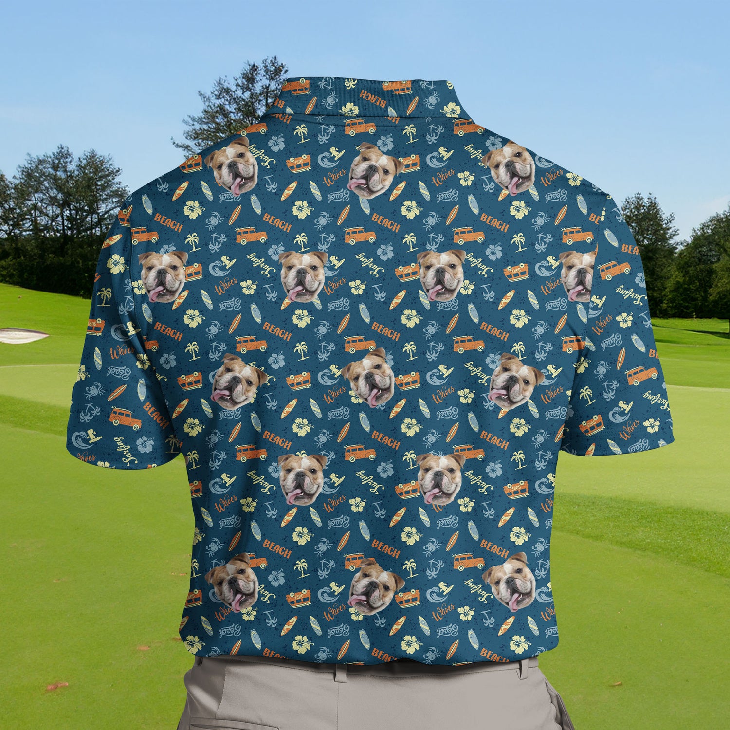 Custom funny golf shirts with faces on them, perfect for summer fun.