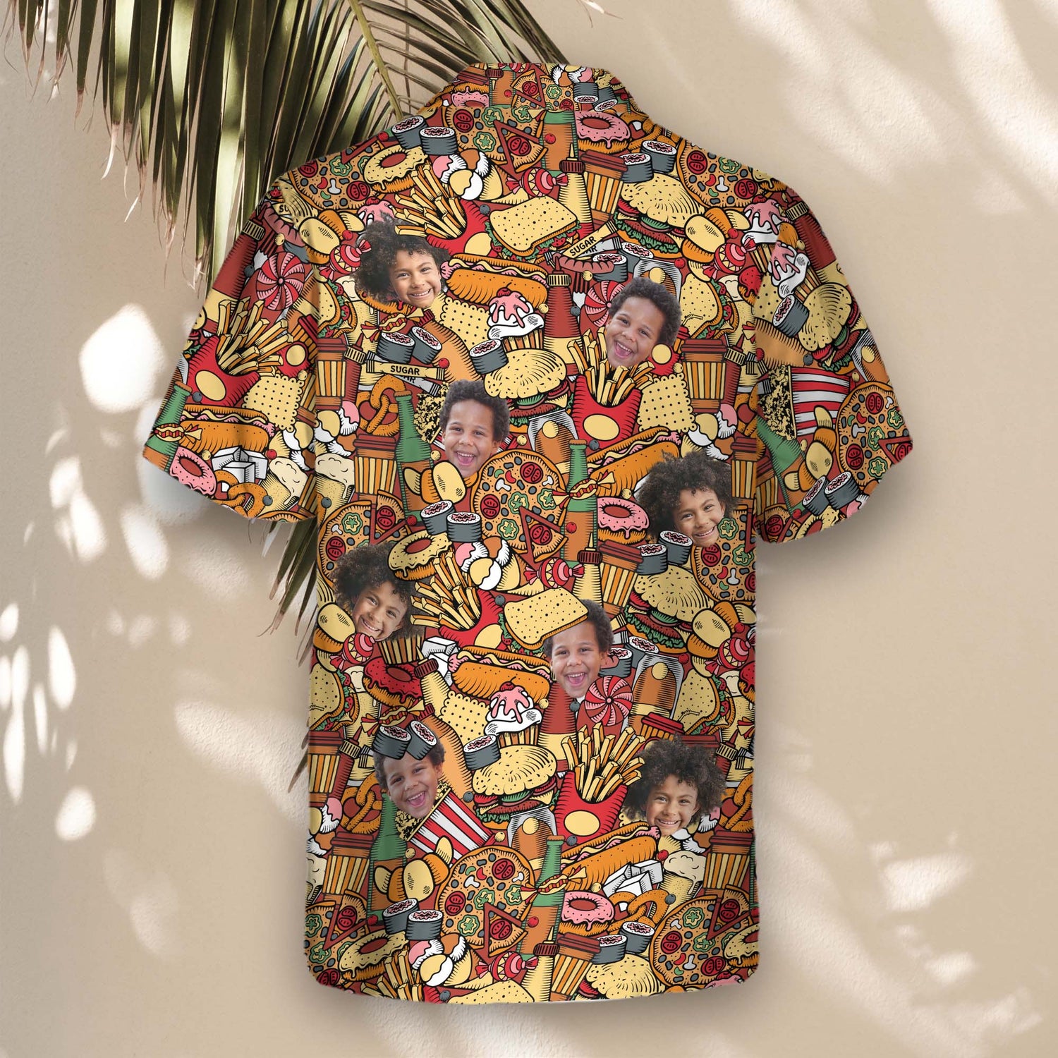 A fun and vibrant Fast Food Party Custom Hawaiian Shirt featuring delicious food designs like burgers, fries, cheese, lettuce, and refreshing drinks. Perfect for food lovers, this shirt combines a casual, summer vibe with tasty meal-inspired artwork, making it ideal for parties, festivals, and casual outings.