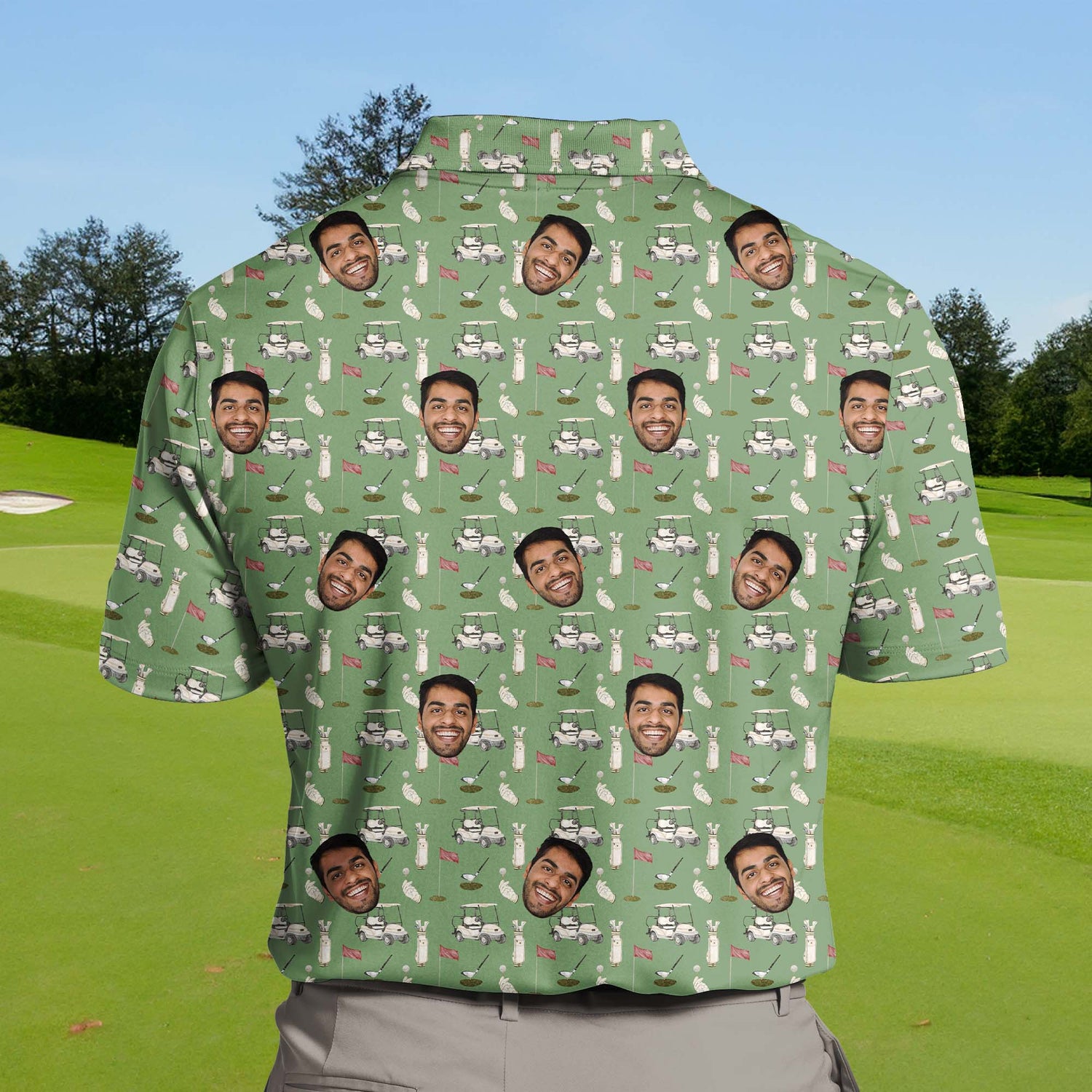 Breathable funny golf shirts with faces on them for summer fun.