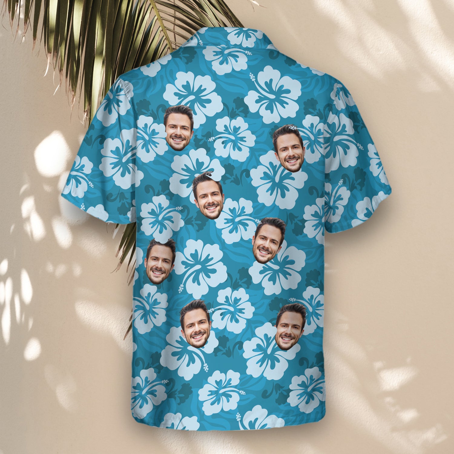 Embrace paradise with our custom Hawaiian shirts featuring bright hibiscus patterns, great for personalizing shirts with faces on them or logos.