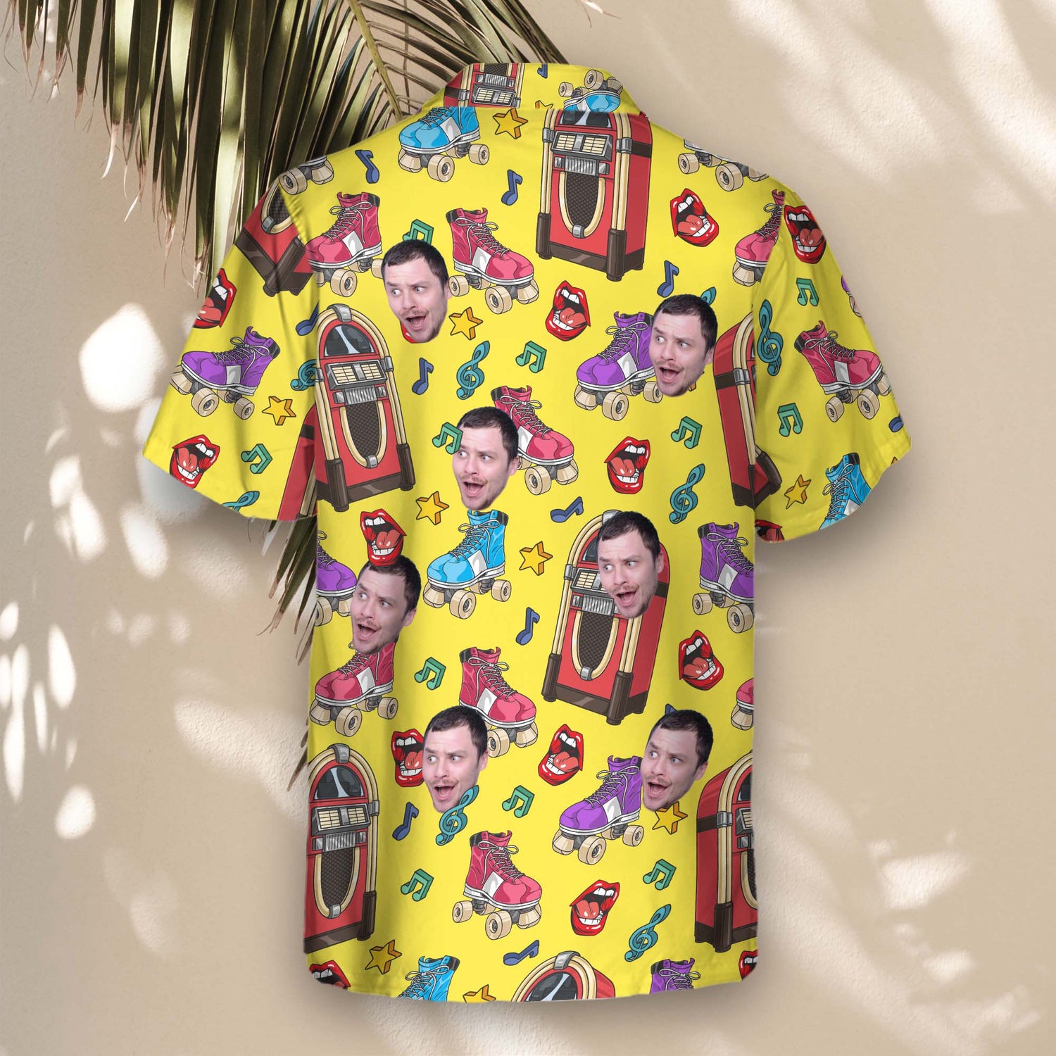 Tropical custom Hawaiian shirts showcasing lush jungle designs and shirts with faces on them, adding a fun and artistic touch to your wardrobe.