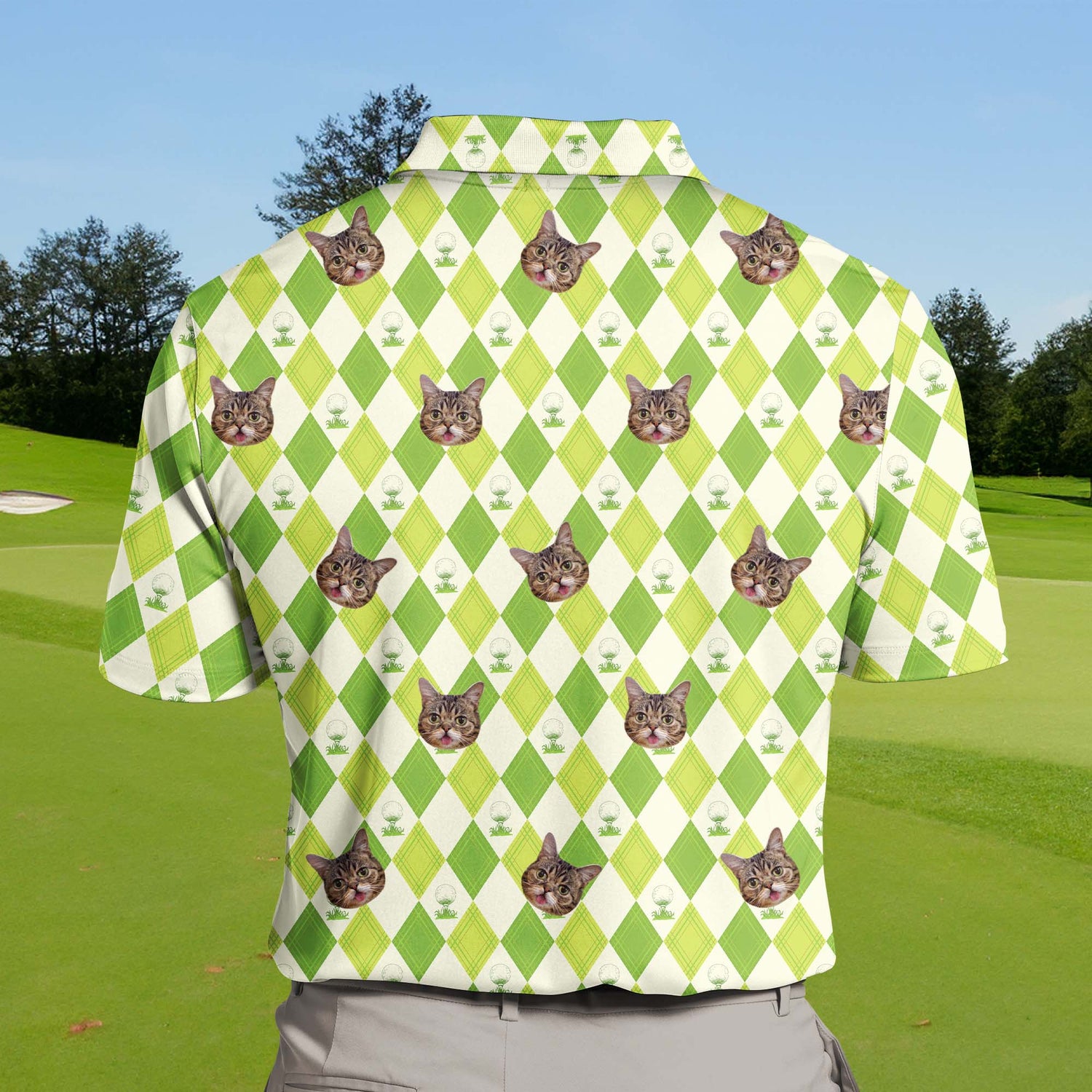 Big and tall funny golf shirts with faces, great for personalized style.