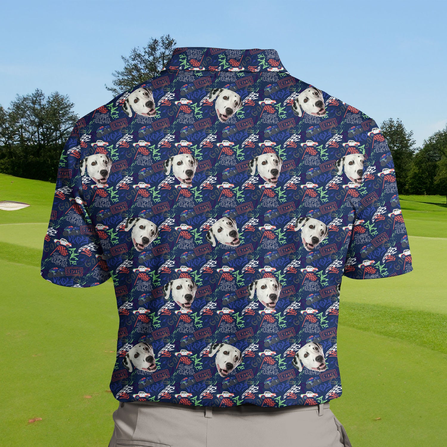 Custom funny golf shirts with faces on them for kids and adults.