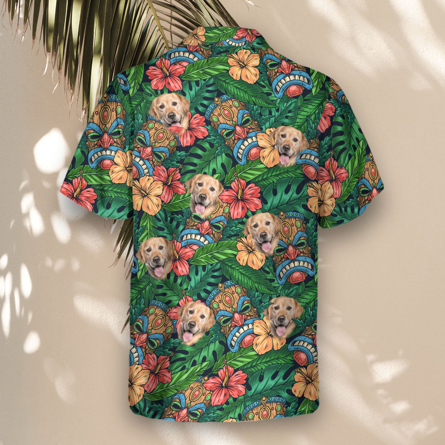 Embrace island vibes with Tiki Paradise Warrior custom Hawaiian shirts, bold shirts with faces on them, inspired by traditional tiki masks.