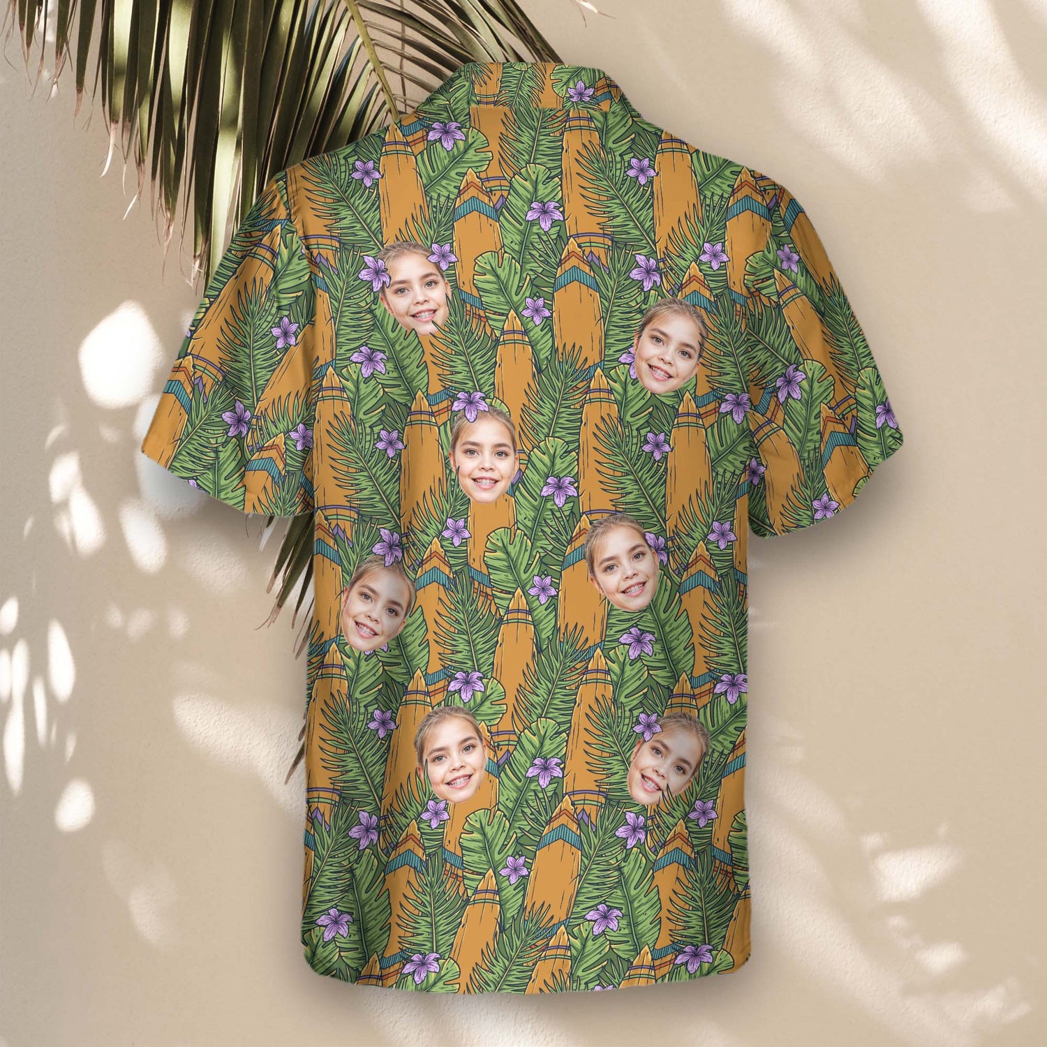 Stand out with custom Hawaiian shirts showcasing exotic tiki faces, blending tribal patterns into unique shirts with faces on them for any beach party.