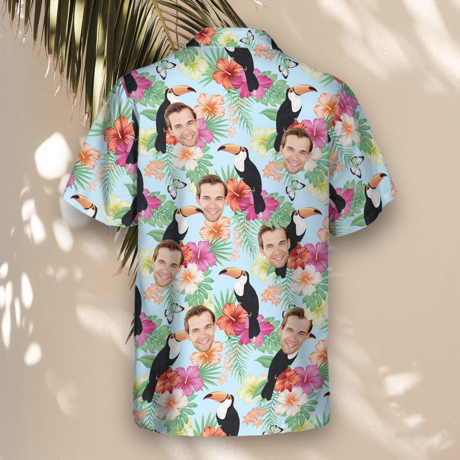 Discover colorful Tropical Wonderland Custom Hawaiian Shirts, adorned with hibiscus flowers, perfect for personalizing shirts with faces on them or logos.