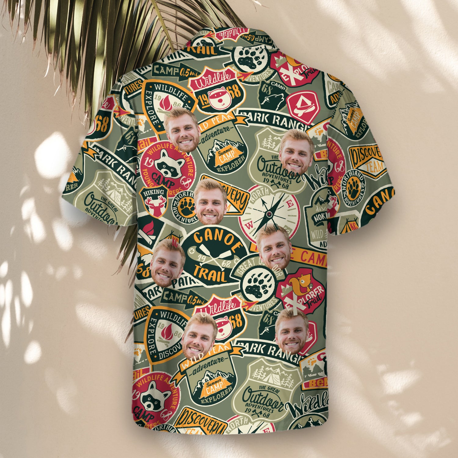 Explore the wild with custom Hawaiian shirts featuring bears, nature trails, and camping gear. Customize shirts with faces on them for a fun, personal touch.