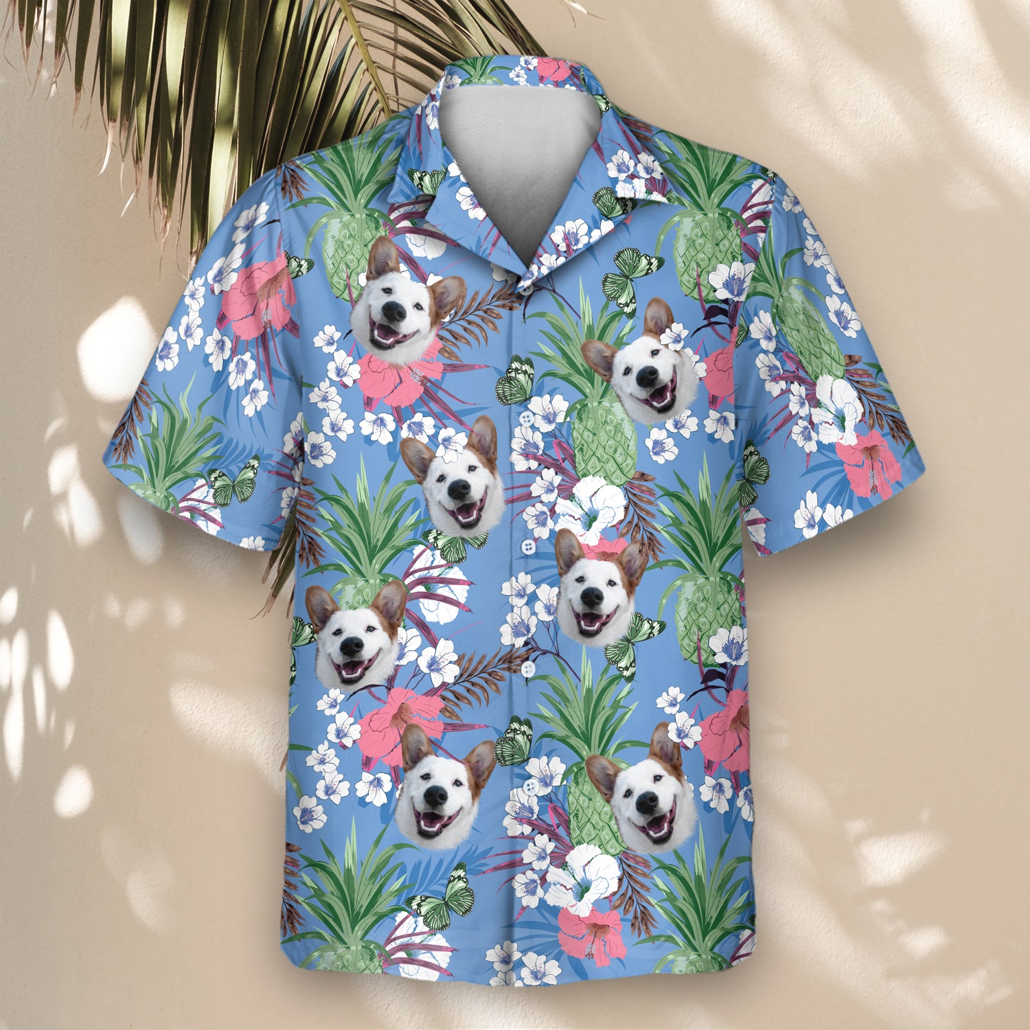 Custom Hawaiian shirts with faces on them, adorned with bright flowers, pineapples, and palm leaves, offering lightweight comfort and year-round fun.