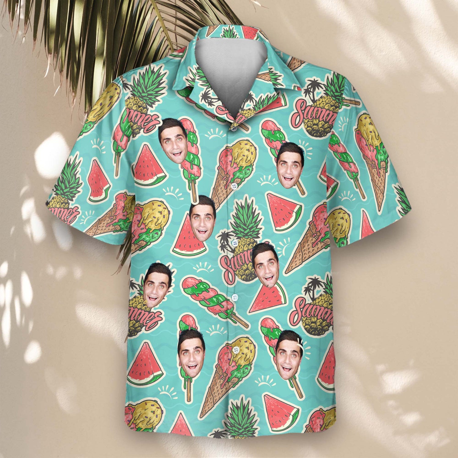 Stand out in custom Hawaiian shirts featuring tropical patterns and shirts with faces on them, ideal for beach trips and casual summer fun.