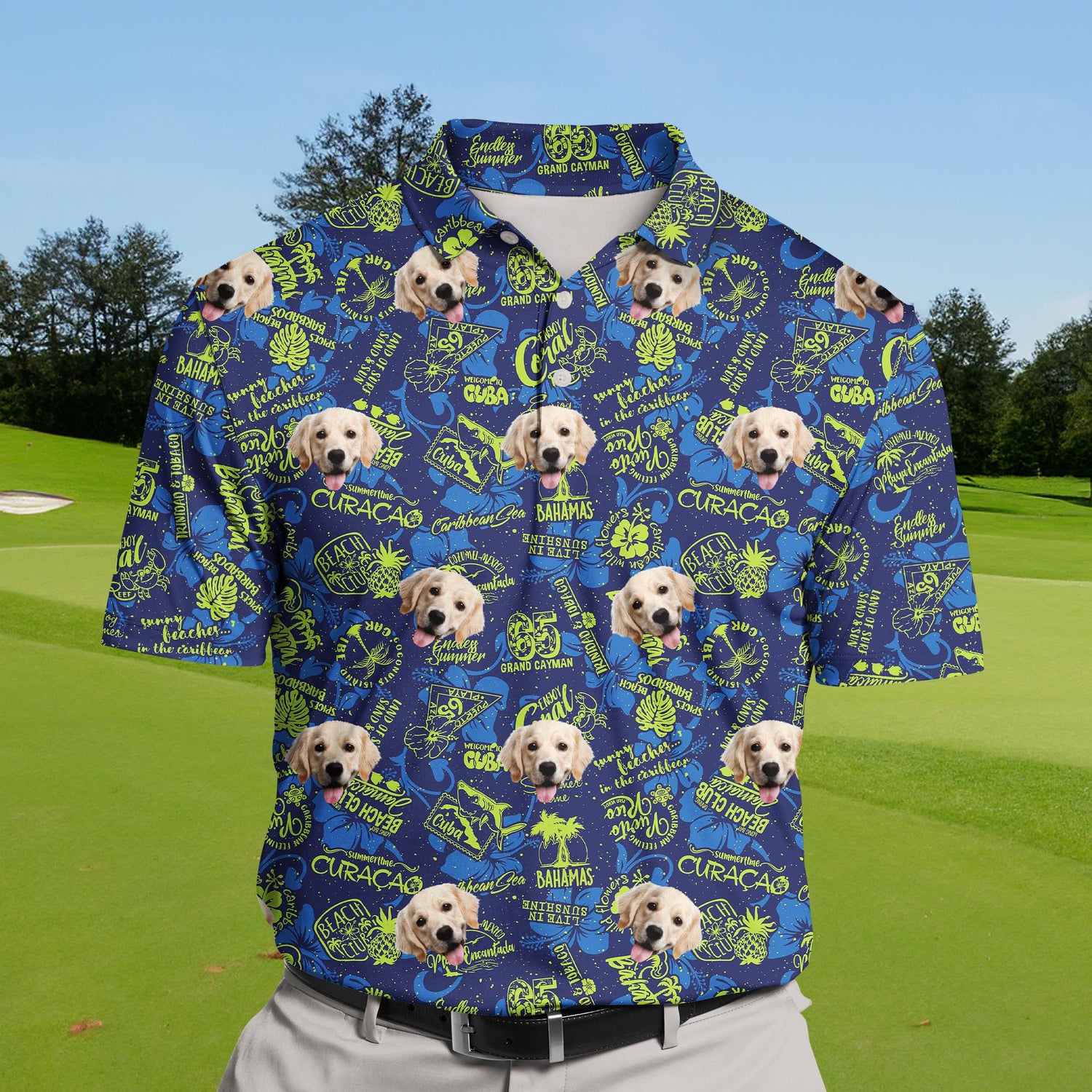 Team golf polos with fun designs for beach lovers.
