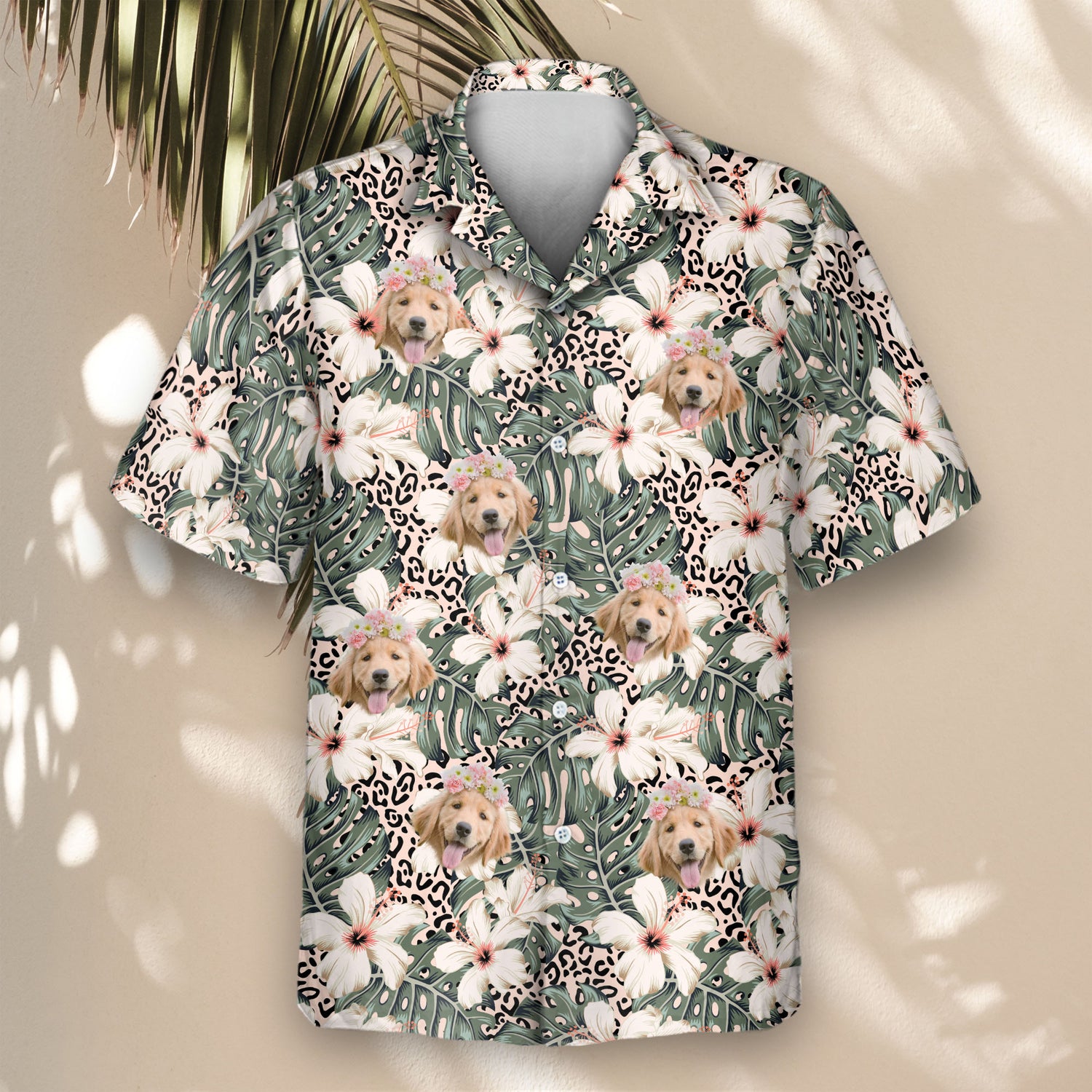 Stand out in custom Hawaiian shirts with hibiscus, monstera leaves, and leopard prints. Trendy shirts with faces on them for tropical vibes.