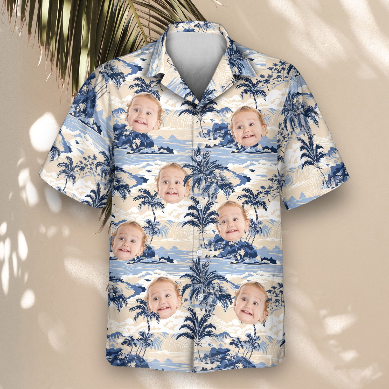 Classic custom Hawaiian shirts with faces on them, adorned with vintage tropical scenes, ideal for bringing a timeless beach vibe to any occasion.