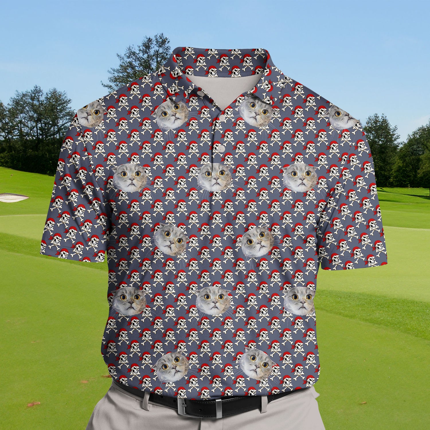 Custom funny golf shirts featuring team logos and faces for golf fans.