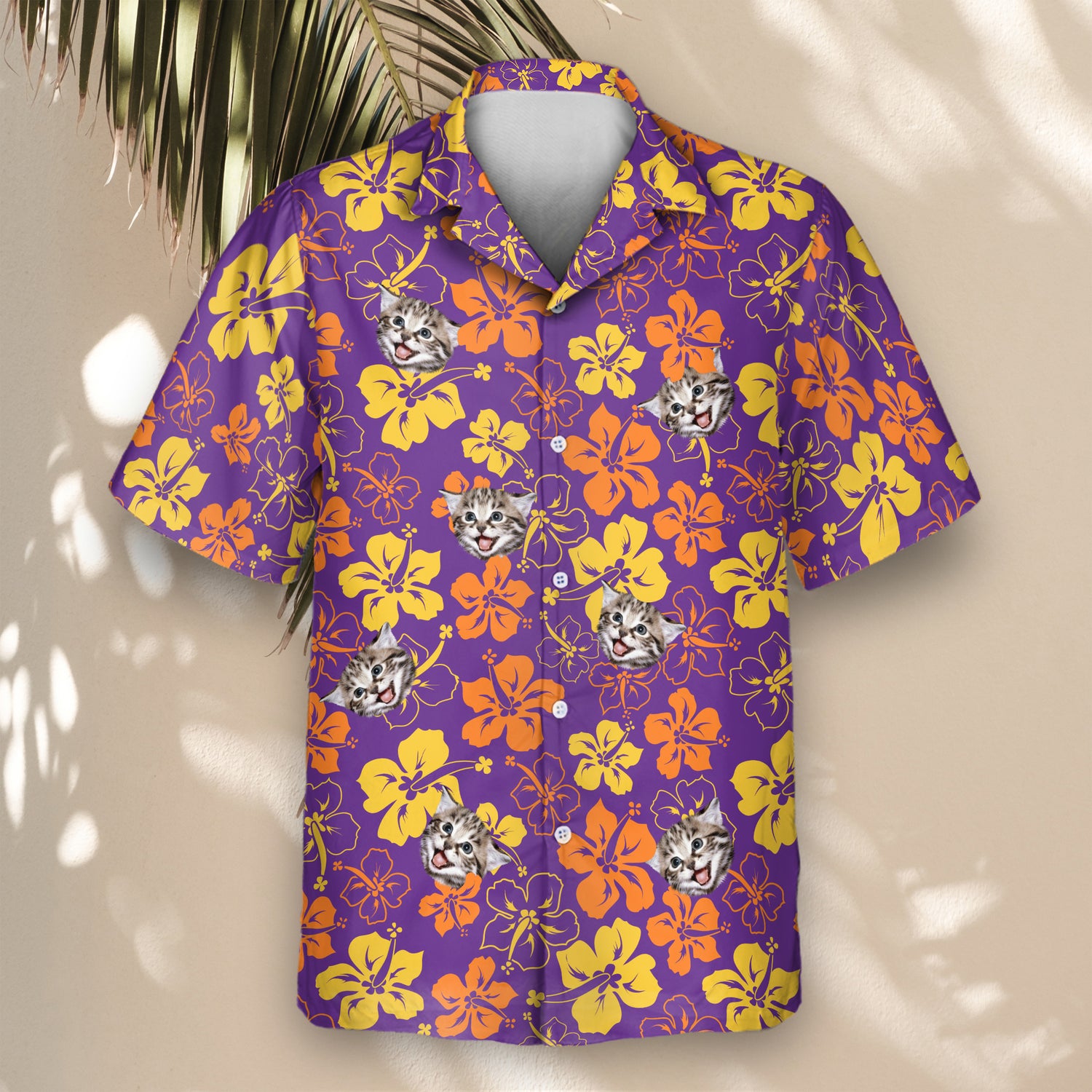 A Purple Floral Hibiscus Custom Hawaiian Shirt featuring vibrant purple hibiscus flowers and tropical floral accents. This comfortable, short-sleeve shirt is perfect for beach vacations, summer parties, or casual island wear, offering a bold and tropical design with a relaxed fit.