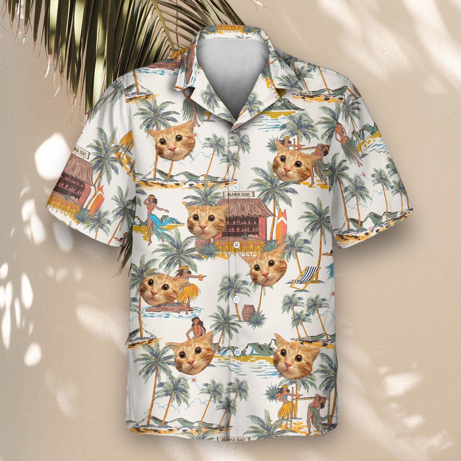 Custom Hawaiian shirts with colorful palm trees, coconut trees, and flowers. Personalize with faces on them for a tropical flair perfect for any vacation.