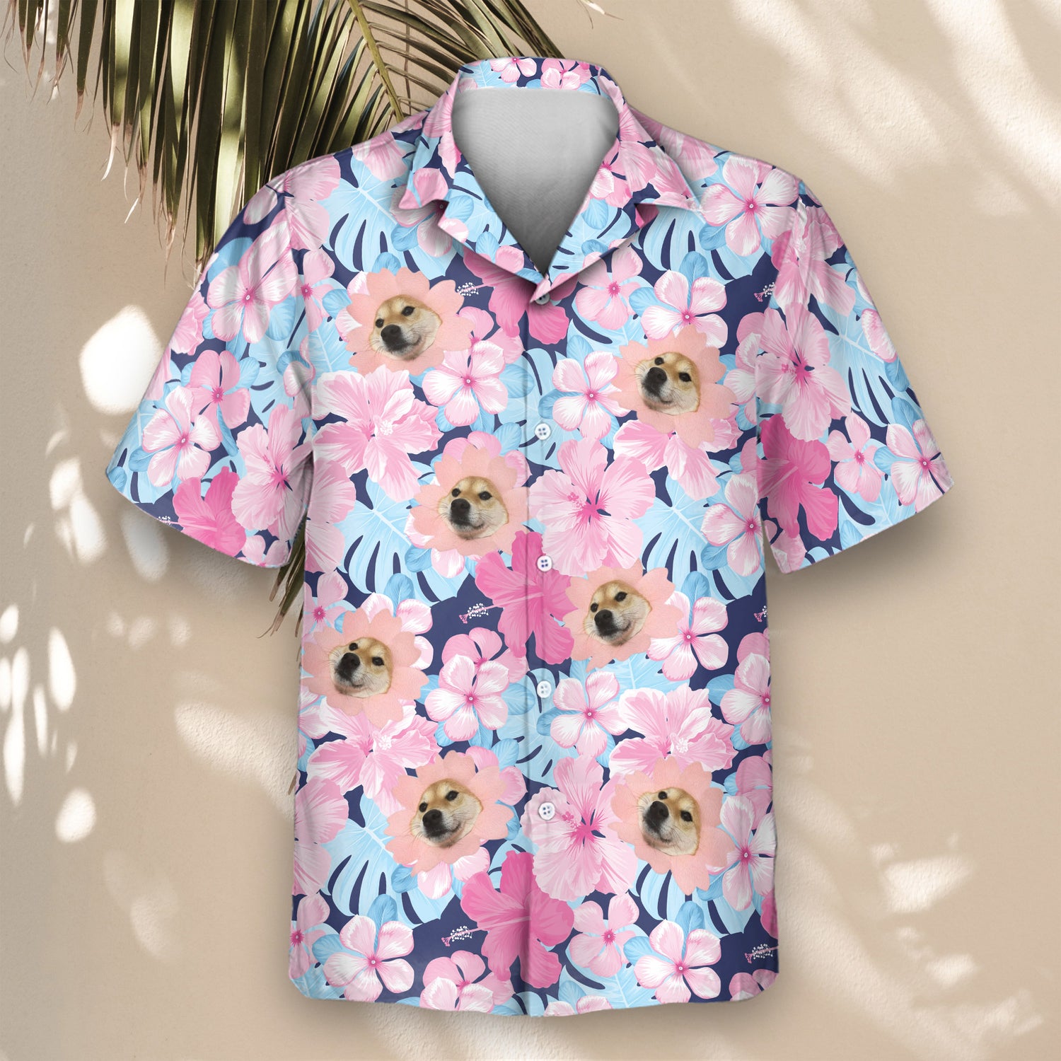 Experience tropical vibes with our Custom Hawaiian Shirts featuring colorful hibiscus, great for personalizing shirts with faces on them or logos.