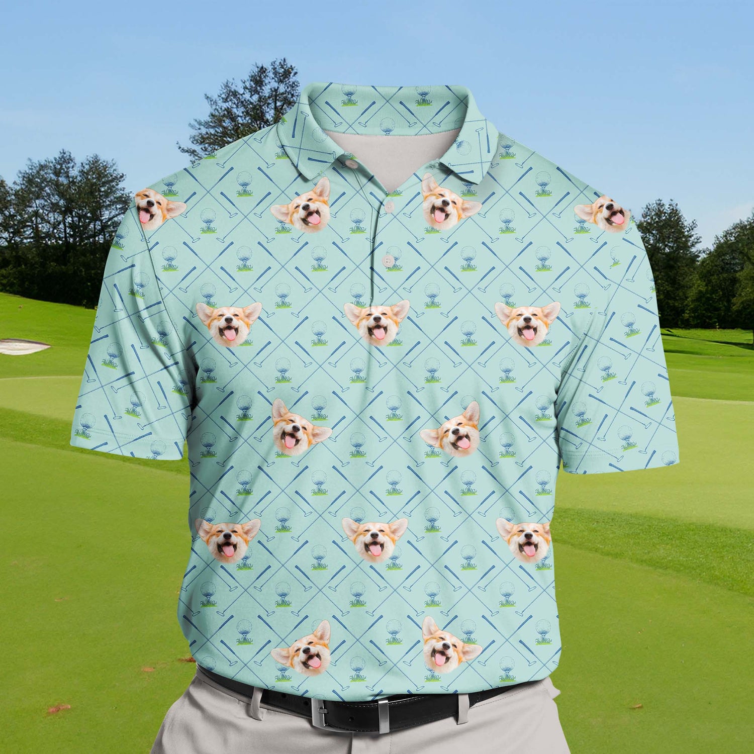 Unique funny golf shirts with faces on them for outdoor fun.
