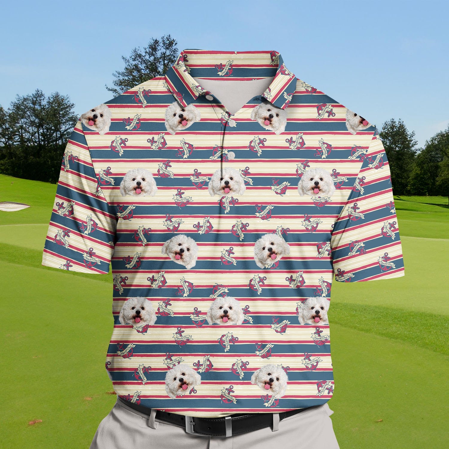 Personalized funny golf shirts with faces on them, perfect for summer.