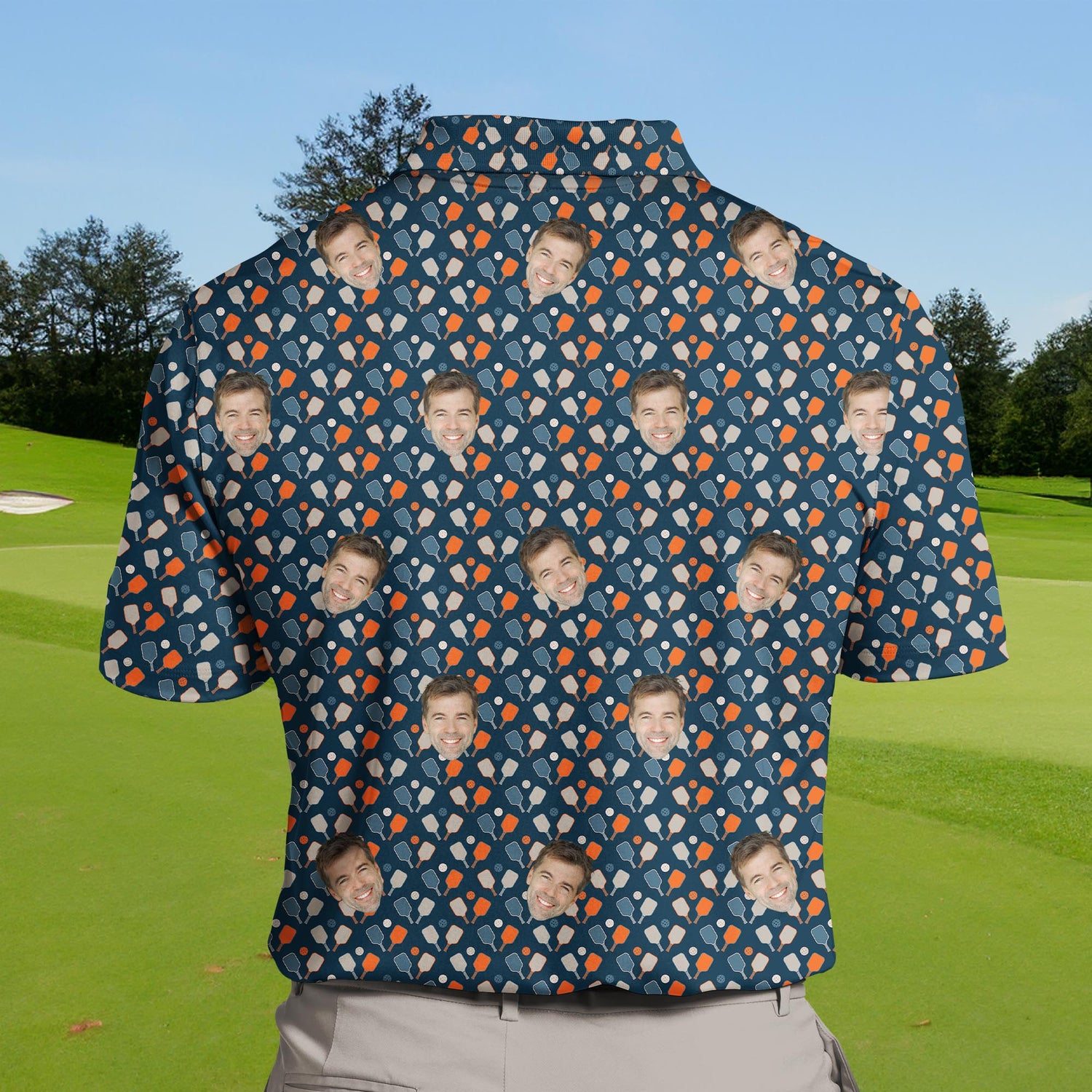 Lightweight funny golf shirts with faces on them for sunny days.