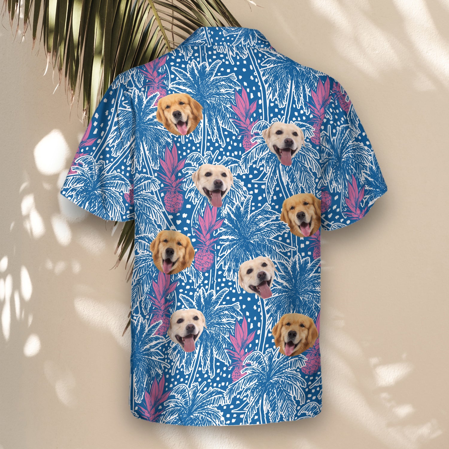 Vibrant custom Hawaiian shirts with faces on them, featuring palm trees, pineapples, and playful polka dots, perfect for bringing a tropical feel to any occasion.