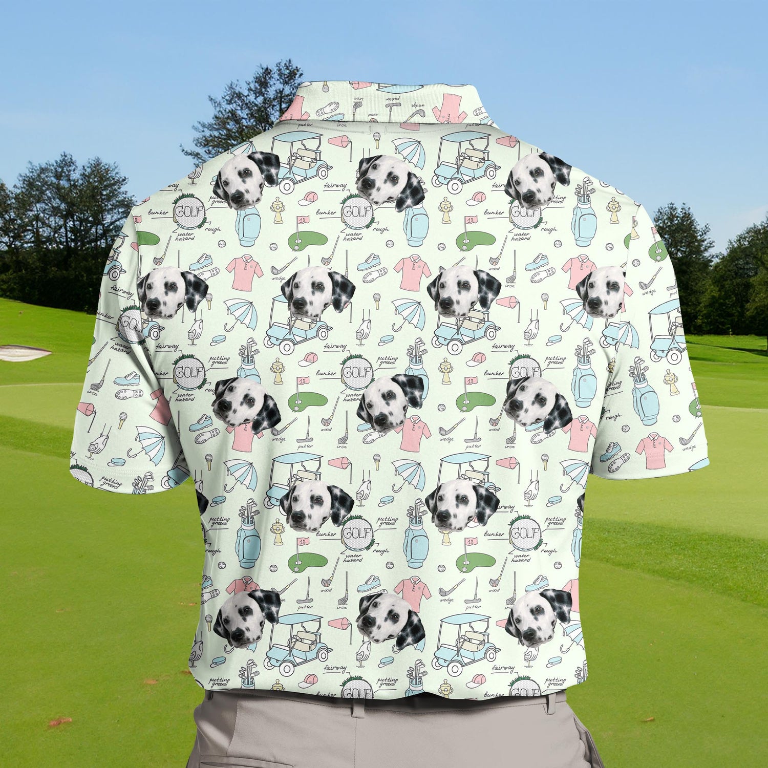 Stylish funny golf shirts with faces on them, perfect for team events.