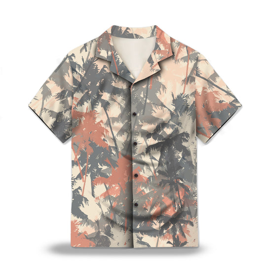 Image: Palm Tree Silhouette Custom Hawaiian Shirt. Featuring a stylish silhouette of palm trees against a vintage backdrop. Perfect for a beach vacation. Alt text for accessibility.