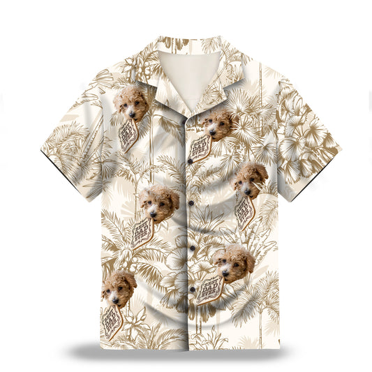 Image: Palm Tree in Beige Custom Hawaiian Shirt. Featuring stylish palm tree designs in a monochrome beige color, perfect for a tropical island vibe. Alt text for accessibility.