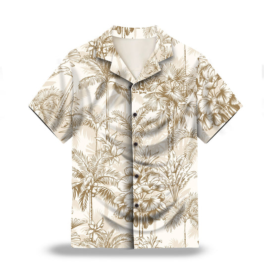 Image: Palm Tree in Beige Custom Hawaiian Shirt. Featuring stylish palm tree designs in a monochrome beige color, perfect for a tropical island vibe. Alt text for accessibility.