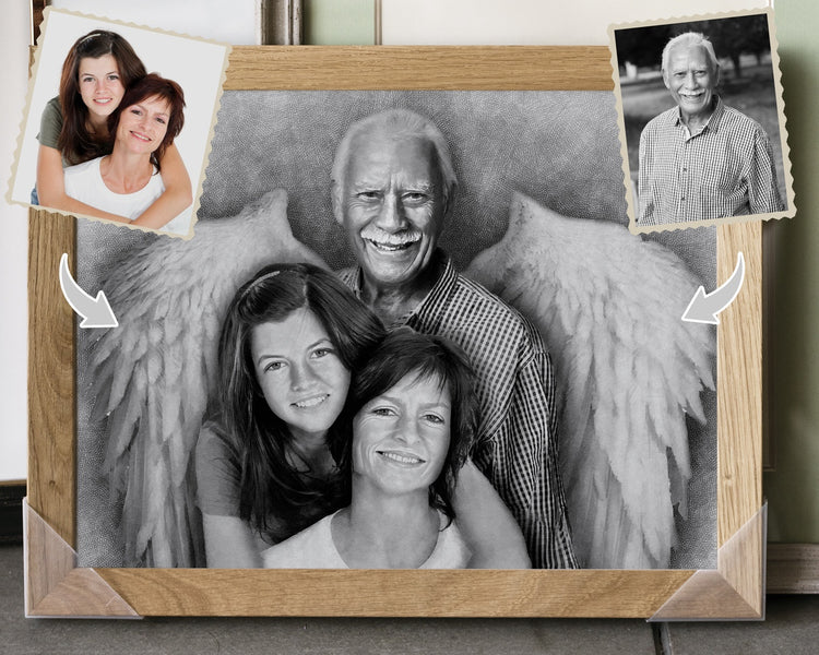 Custom Mayy Arts - Watercolor Family Portrait From Combining Multiple Photos | Memorial Portrait With Deceased Loved Ones