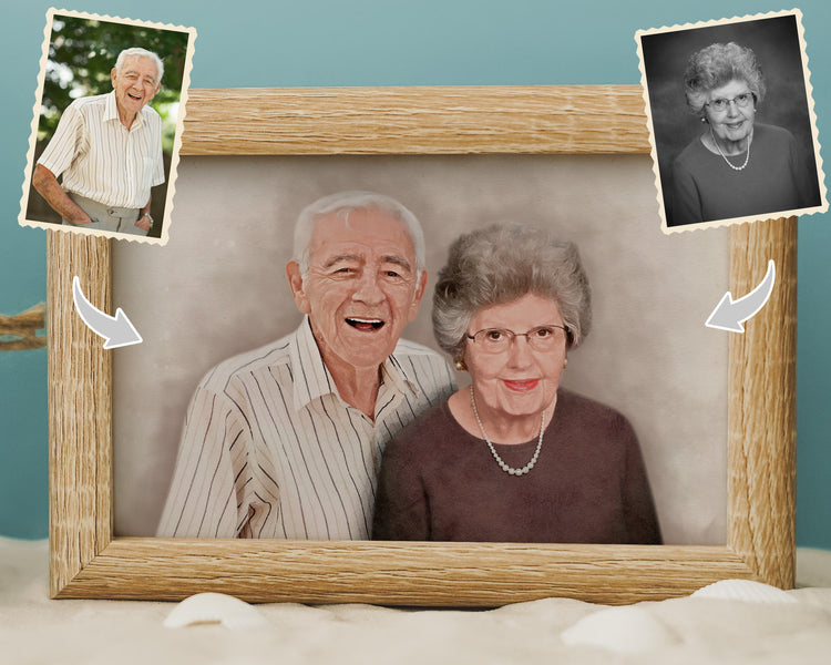 Custom Mayy Arts - Watercolor Family Portrait From Combining Multiple Photos | Memorial Portrait With Deceased Loved Ones